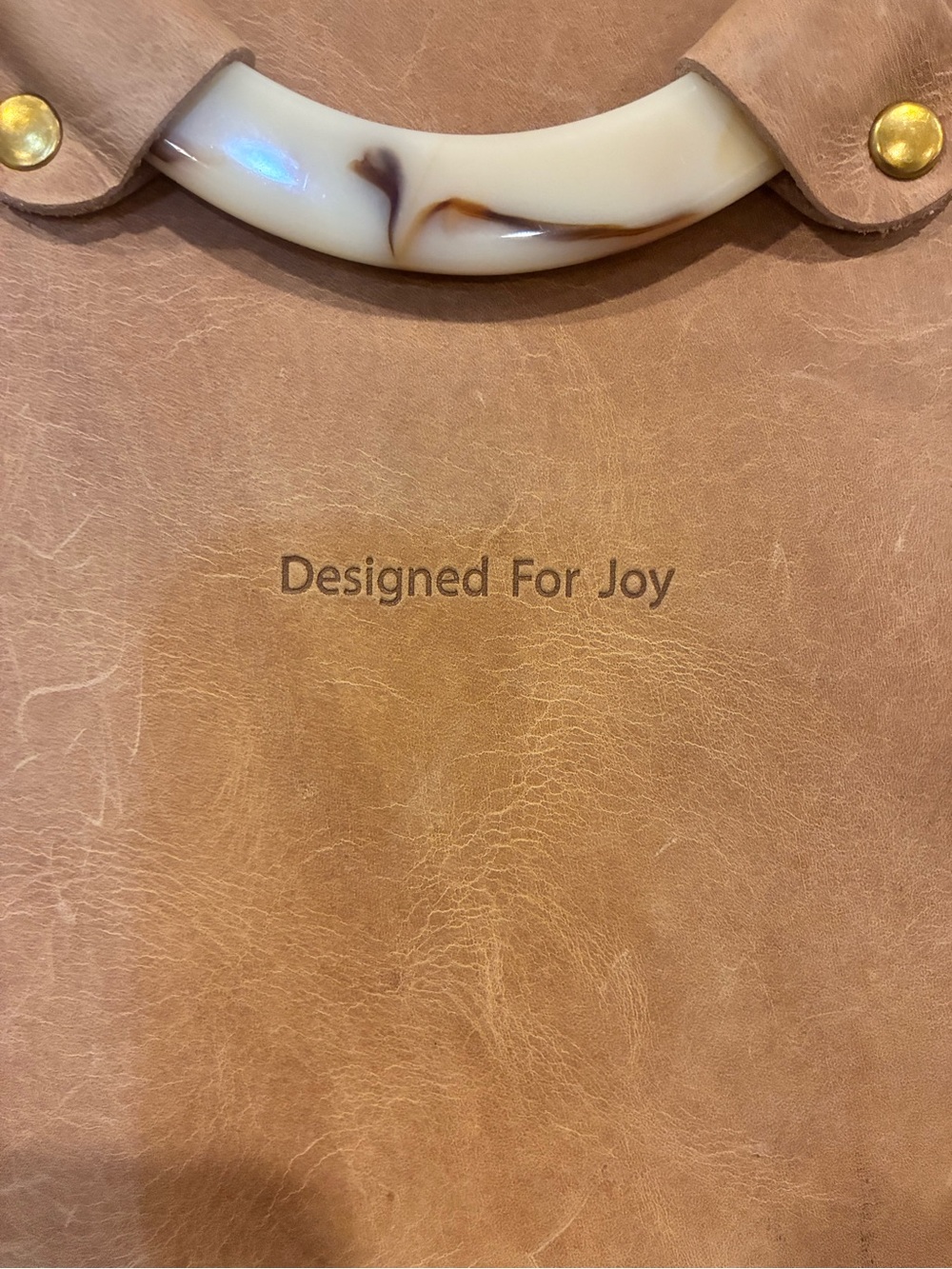 Design for Joy Tan Leather Tote with Cream Resin Handle